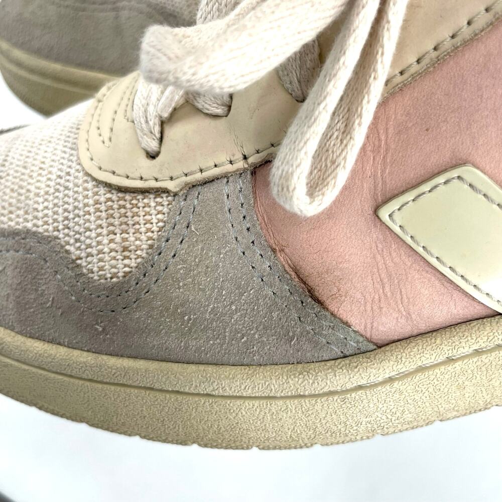 Veja V-10 Multico Colorblock Sneaker Suede Leather Pastel Pink Blue Cream Size 8 - Picture 12 of 16